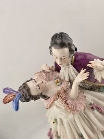 Unterweissbach Dresden Lace Dancing Couple Figurine Large German Porcelain
