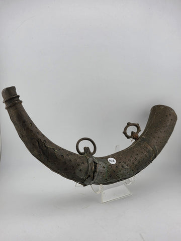 Rare Antique Ornate 19thC Brass Steel Islamic Black Powder Horn Shot Flask C1850