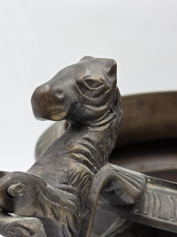 Rare Antique Bronze Centerpiece Jardiniere W Mythical Seahorse & Ring Handles.