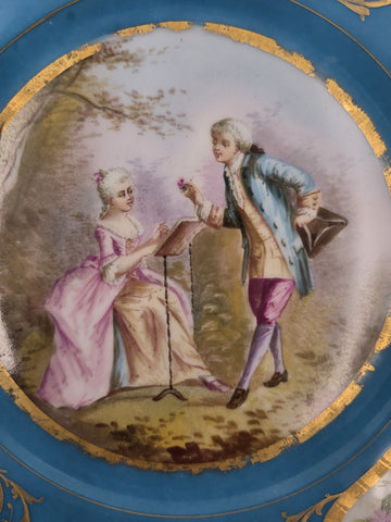 Stunning Rare 1844 Sevres Chateau des Tuilleries Plate Courting Couple Gold Tone