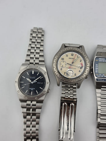 Vtg Seiko Lot Of 5 Collector World Timer Titanium Alarm Chronograph Watches Read