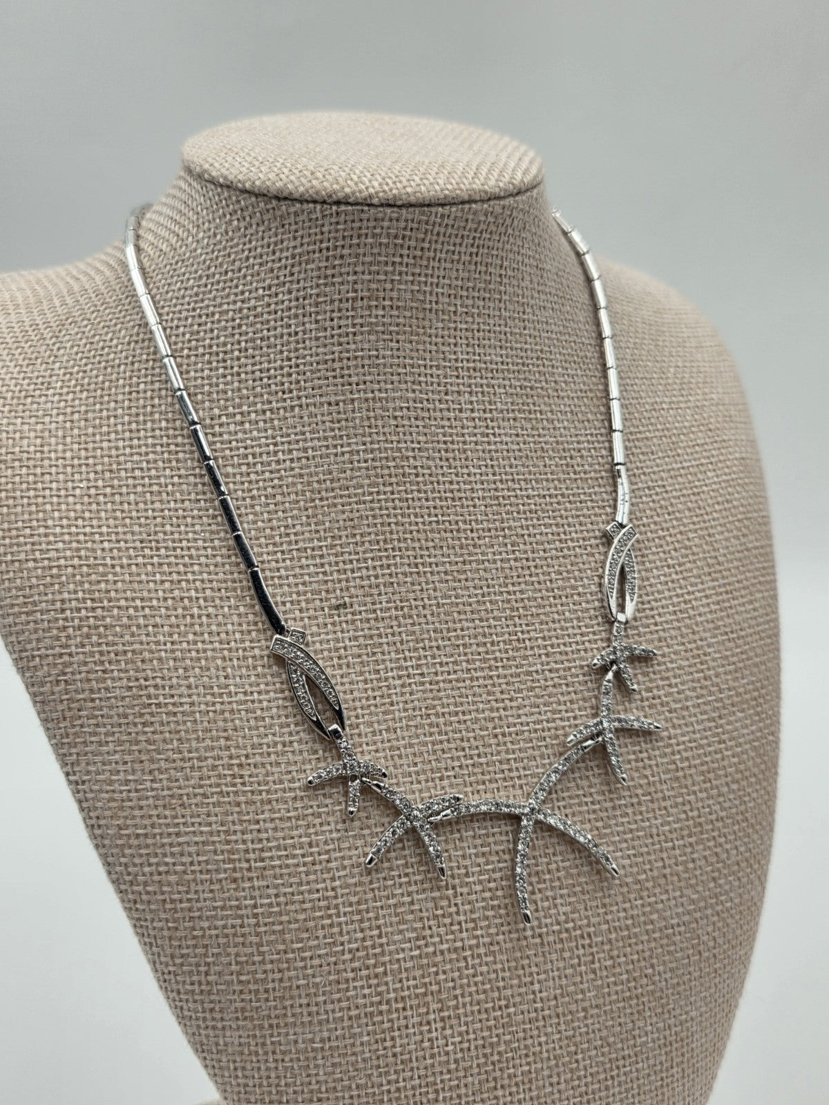 925 Sterling Silver Starfish Statement Necklace Pave CZ Ocean Coastal Jewelry