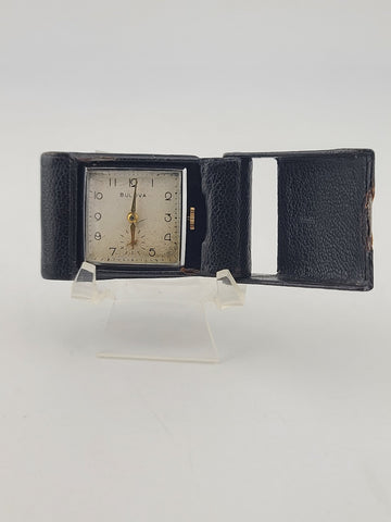 Antique Bulova 10AE In 1937 German Weppler Case Miniature Travel Clock. Works.
