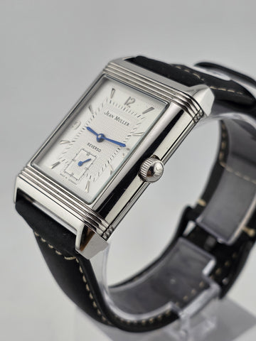 Vtg German Made Jean Muller Reverso Mechanical Dual Dial Flip Case Watch. Runs.
