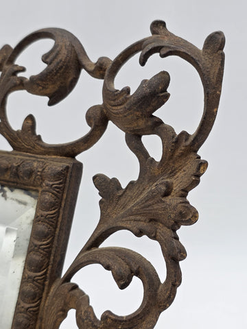 Antique Victorian Cast Iron Vanity Mirror Ornate Scrollwork Easel Frame C 1890.