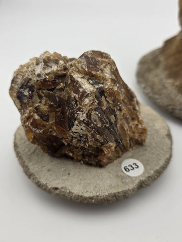 2 Natural Honey Brown Crystal Mineral Clusters Barite on Concrete Display Bases