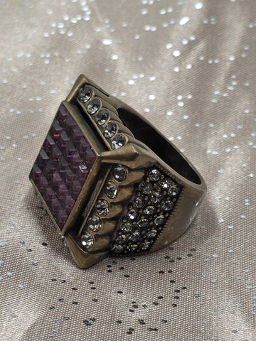 Vintage Heidi Daus Womens Size 8 Ring Faceted Gray Purple Swarovski Crystal Glam