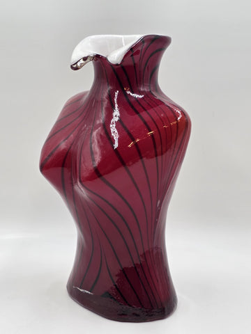 Vintage Murano Style Large Glass Vase Woman's Torso Red & Black W/ White Casing