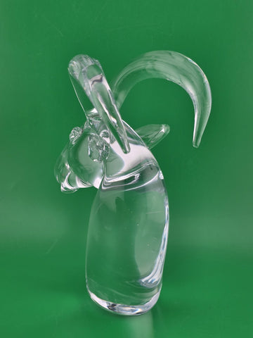 Vintage Mid Century Art Glass Mountain Goat Ram Head Horns Paperweight Figurine