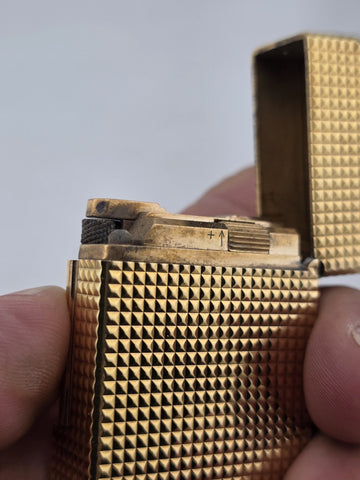 Vtg Authentic St Dupont France Gold Plated Ligne 1 Lighter W 2 Diamond Studs.