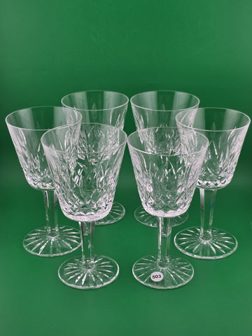 Set Of 6 Vintage Waterford Kylemore Crystal Claret Wine Glasses, 6 in high. VG.