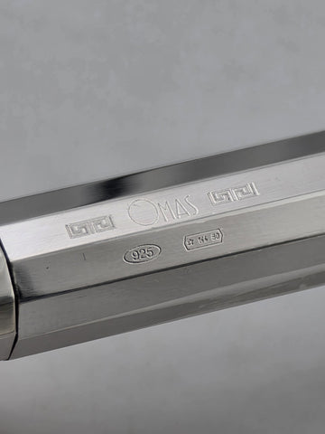 Rare OMAS 502 Sterling Silver 925 Faceted Ballpoint Pen Box & Papers Italy. 48g.