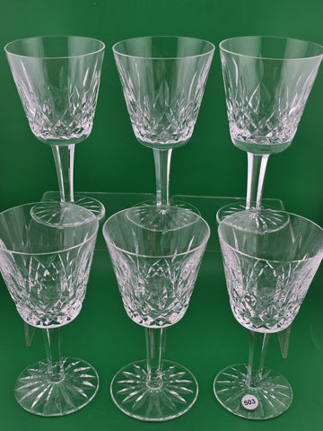 Set Of 6 Vintage Waterford Kylemore Crystal Claret Wine Glasses, 6 in high. VG.