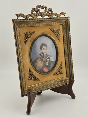 Rare Antique 19th C Miniature Portrait Prince Jozef Poniatowski Ormolu Frame