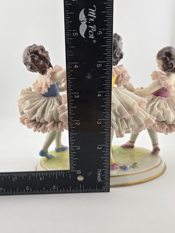 19th C Volkstedt Dresden Lace Porcelain Figurine Trio Ballerina Dancers Germany
