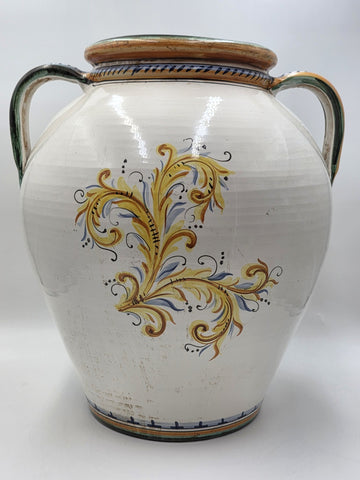 Rare Antique XL 19th C Italian Majolica Olive Oil Jar Heraldic Lions Handpainted