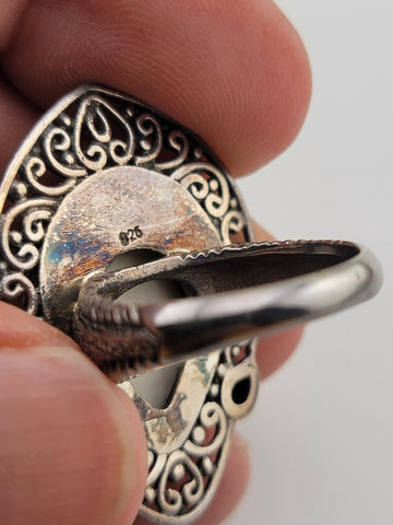 Sterling Silver Bali Goddess Moon Face Ruby Butterfly Pendant, Ring, Necklace
