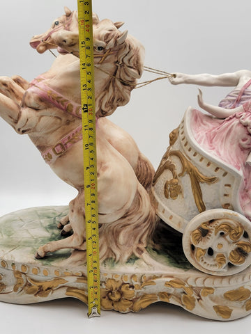 Rare HUGE Antique Ben Hur Porcelain Statue Italy Roman Chariot Racing Horses