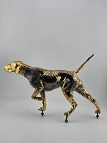Rare Antique Victorian 19th C Brass Pointer Dog Clock Topper For Mantel Clocks.