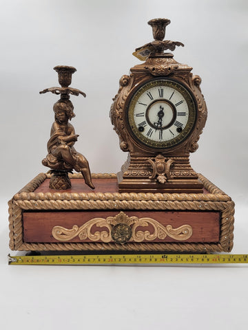 Antique 19th c. F Kroeber Clock Co New York Figural Mantle Clock W Drawer. Works