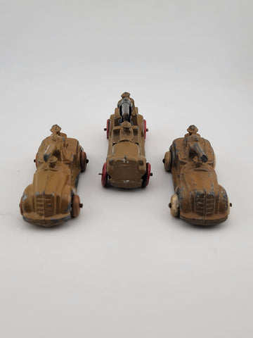 Rare Set Of 3 Antique 1930's Barclay Manoil Armored Cars & Anti-Tank Gun Cars.