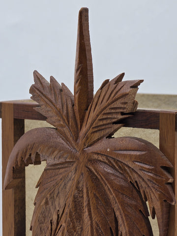 Vintage Mid Century Modern Carved Hawaiian Koa Wood Palm Tree Tiki Table Lamp