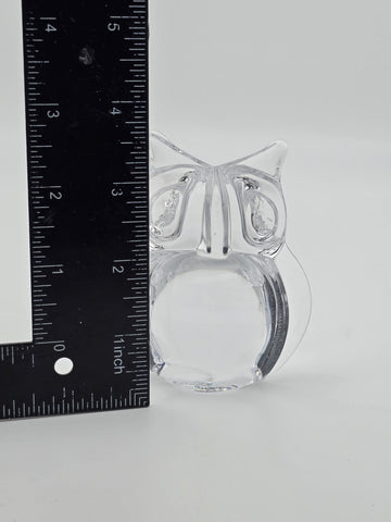Vintage Daum France Signed Small Heavy Crystal Owl Figurine Paper Weight.