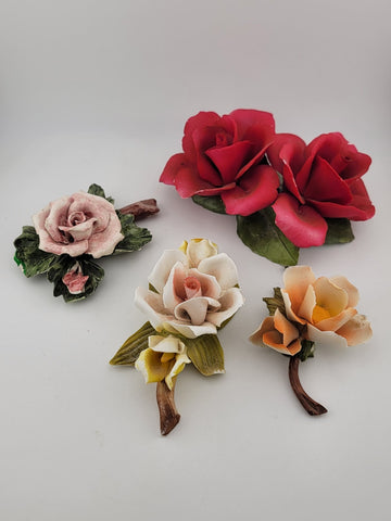 Vintage Various Capodimonte Porcelain Multico Rose Figurines - "Made in Italy".
