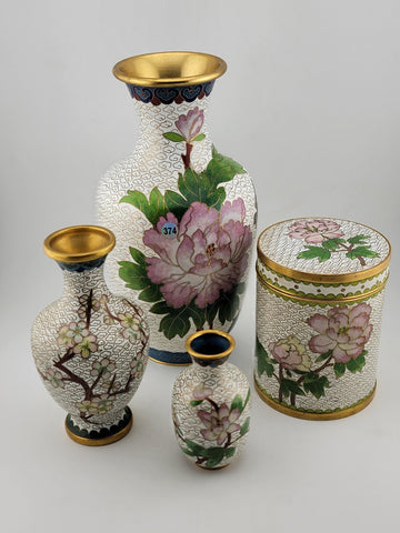 Gorgeous Assortment Of Mid Century  Cloisonne Including 3 VASES & A Tea Caddy.