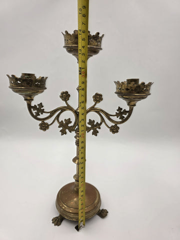 Pair Of Exquisite 19th C Gothic Revival Brass Candelabra W Three Candle Sockets