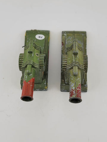 Antique Set Of 2 Manoil Barclay Metal Cannon Artillery Spring Firing Action. 5".
