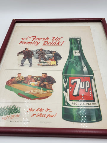 Original Frame Vintage 1949 Seven Up Soda Family Drink Winter Advertising Poster