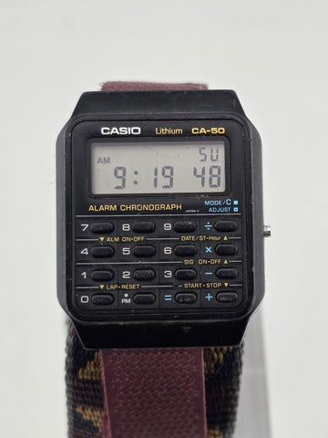 Vintage Casio CA-50 Digital Men's 8-Digit Calculator Dual Time Watch Japan Works
