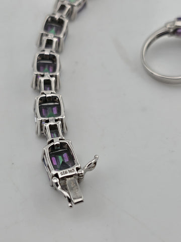 Mystic Topaz Rainbow Tennis Bracelet & Matching Ring. Sterling Silver 925.