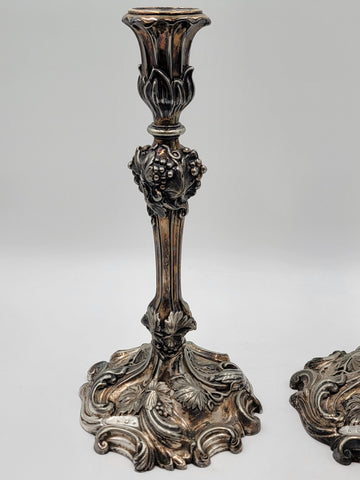 Rare Pair of Antique 1857 English Victorian Silver Plated Elkington Candlesticks