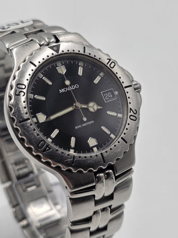 Vtg Movado 200M Diver Men's Swiss Quartz Black Dial Stainless Steel Watch. Works