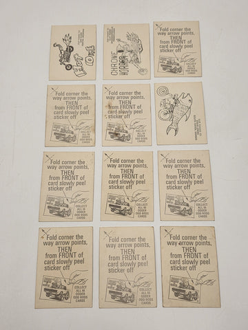 1970 Donruss Odd Rods Sticker Cards Lot of 12 Hot Rod Monster Rat Fink Style