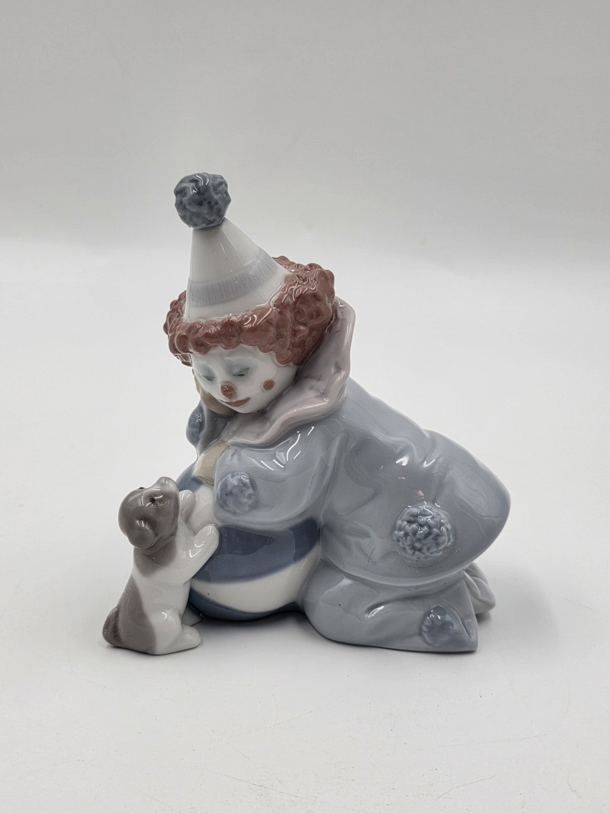 Lladro 5278 “Pierrot w/ Puppy & Ball" Kneeling Clown Dog Figurine Spain W Box