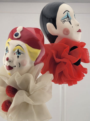 Vintage Collectible Set Of 2 Pierrot Arlequin & Clown Porcelain Display Figures