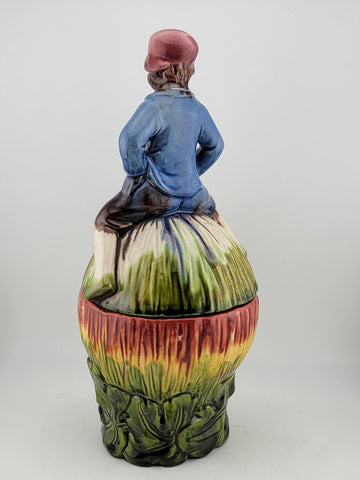 Rare African Boy Horn Blower Vintage Majolica Pottery Candy Dish/ Cookie Jar
