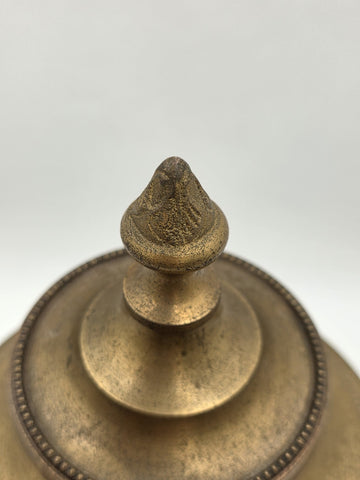 Rare Antique Solid Brass/Cast Iron Two-Tone Lidded Filigree Cut Decorative Urn