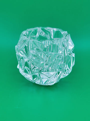 Tiffany & Co Candle Holder Rock Hand Cut Crystal Pattern Votive Tea Light 3"H