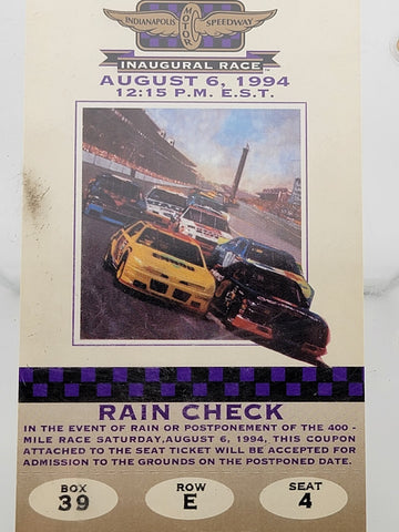 Inaugural Race Brickyard 400 Unused Participant Ticket August 6 1994 Gordon Won