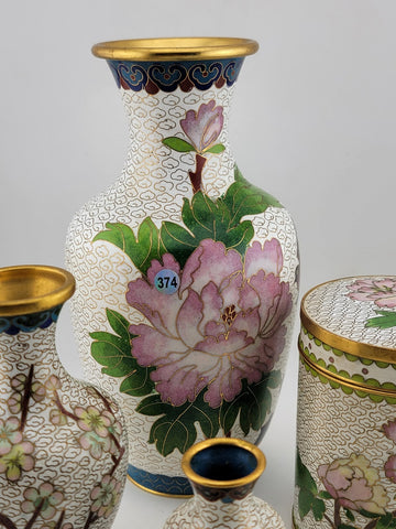 Gorgeous Assortment Of Mid Century  Cloisonne Including 3 VASES & A Tea Caddy.