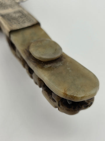 Rare Antique Chinese Ornate Jade and Silver  Carved Dragon Hand Mirror