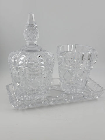 Vintage Heavy Lead Crystal Creamer Sugar And Tray Eloquent Top Quality. No Chips