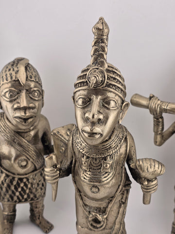 Rare Set Of 3 Monumental 19th C African Benin Oba Warrior Bronze Sculptures