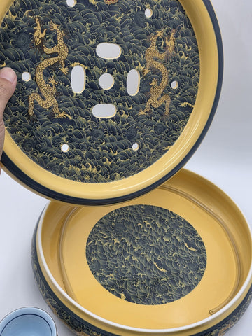 Chinese Qianlong Mark Porcelain Dragon Gongfu Tea Set Teapot 6 Cups Tray. New.