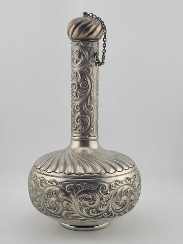 Antique Victorian Derby Silver Co Silverplate Decanter C1900 Chained Stopper