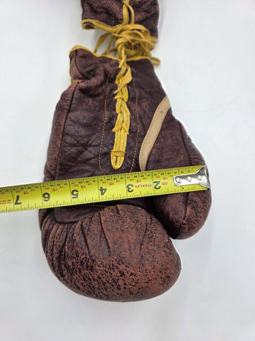 Antique 1950s Everlast 12oz Brown Leather Lace-Up Boxing Gloves Made in USA